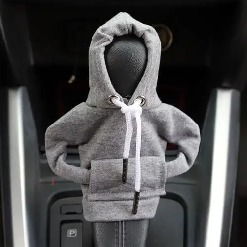 BELOMI Car Gear Shift Cover, Fashionable Hoodie Automotive Gear Shift Knob Protector, Mini Sweater Shirt Gear Shift Knob Cover, Universal Car Decor Accessories (Gray) - 4