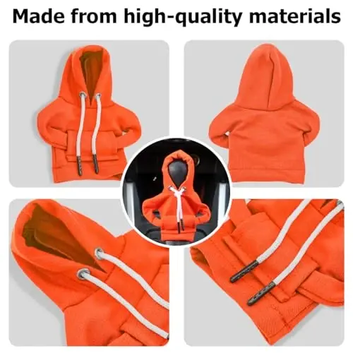 BELOMI Car Gear Shift Cover, Fashionable Hoodie Automotive Gear Shift Knob Protector, Mini Sweater Shirt Gear Shift Knob Cover, Universal Car Decor Accessories (Orange) - 3