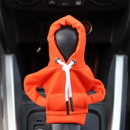 BELOMI Car Gear Shift Cover, Fashionable Hoodie Automotive Gear Shift Knob Protector, Mini Sweater Shirt Gear Shift Knob Cover, Universal Car Decor Accessories (Orange) - 4