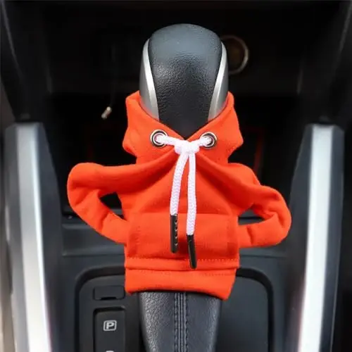 BELOMI Car Gear Shift Cover, Fashionable Hoodie Automotive Gear Shift Knob Protector, Mini Sweater Shirt Gear Shift Knob Cover, Universal Car Decor Accessories (Orange) - 5