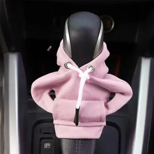 BELOMI Car Gear Shift Cover, Fashionable Hoodie Automotive Gear Shift Knob Protector, Mini Sweater Shirt Gear Shift Knob Cover, Universal Car Decor Accessories (Pink) - 5