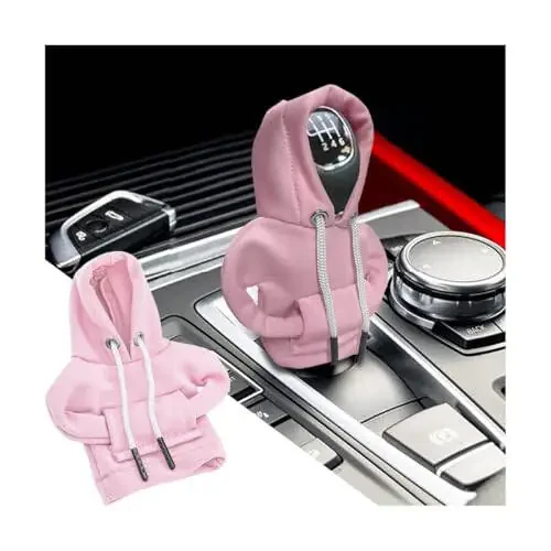 BELOMI Car Gear Shift Cover, Fashionable Hoodie Automotive Gear Shift Knob Protector, Mini Sweater Shirt Gear Shift Knob Cover, Universal Car Decor Accessories (Pink) - 6