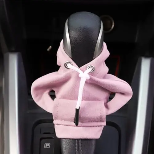 BELOMI Car Gear Shift Cover, Fashionable Hoodie Automotive Gear Shift Knob Protector, Mini Sweater Shirt Gear Shift Knob Cover, Universal Car Decor Accessories (Pink) - 1