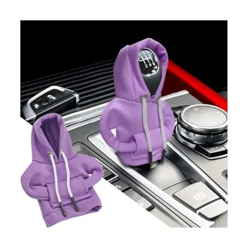 BELOMI Car Gear Shift Cover, Fashionable Hoodie Automotive Gear Shift Knob Protector, Mini Sweater Shirt Gear Shift Knob Cover, Universal Car Decor Accessories (Purple) - 1