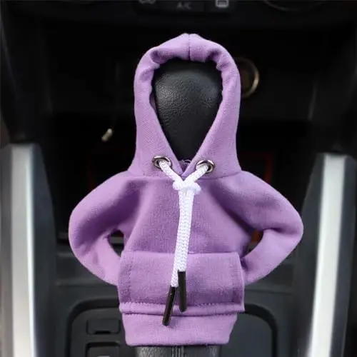BELOMI Car Gear Shift Cover, Fashionable Hoodie Automotive Gear Shift Knob Protector, Mini Sweater Shirt Gear Shift Knob Cover, Universal Car Decor Accessories (Purple) - 4