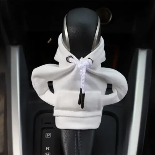 BELOMI Car Gear Shift Cover, Fashionable Hoodie Automotive Gear Shift Knob Protector, Mini Sweater Shirt Gear Shift Knob Cover, Universal Car Decor Accessories (White) - 5