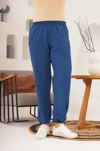 Belt and Leg Elastic Aerobin Plus Size Navy Blue Pants - 1