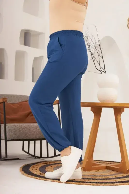 Belt and Leg Elastic Aerobin Plus Size Navy Blue Pants - 3