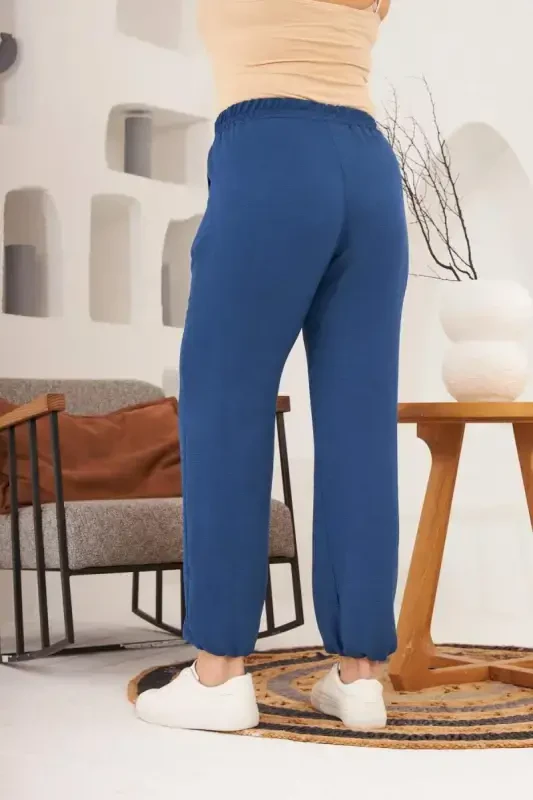Belt and Leg Elastic Aerobin Plus Size Navy Blue Pants - 4