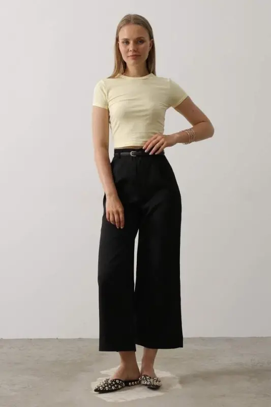 Belt Detail Trousers - Black - 2
