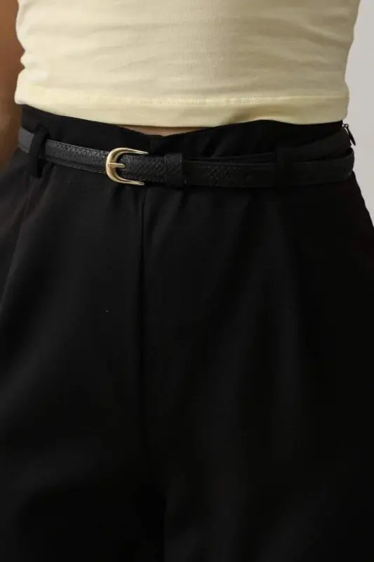 Belt Detail Trousers - Black - 3