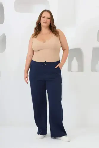Belted Plus Size Tracksuit Navy Blue - 5