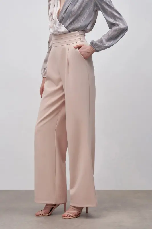 Belt Detailed Pocketed Pants - Beige-BEIGE - 3