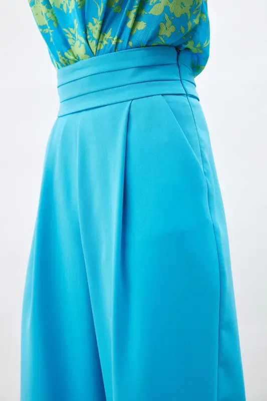 Belt Detailed Pocketed Pants - Blue-BLUE - 4