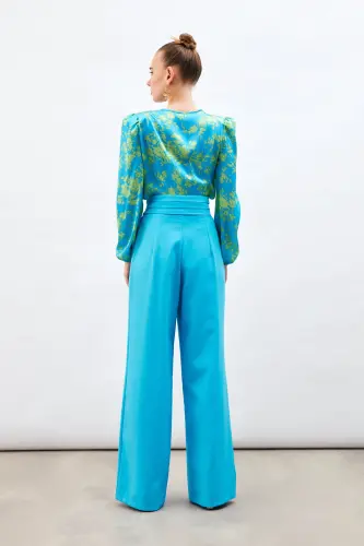 Belt Detailed Pocketed Pants - Blue-BLUE - 5