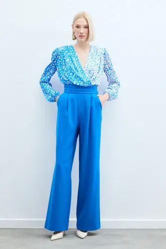 Belt Detailed Pocketed Pants - Indigo-INDIGO 