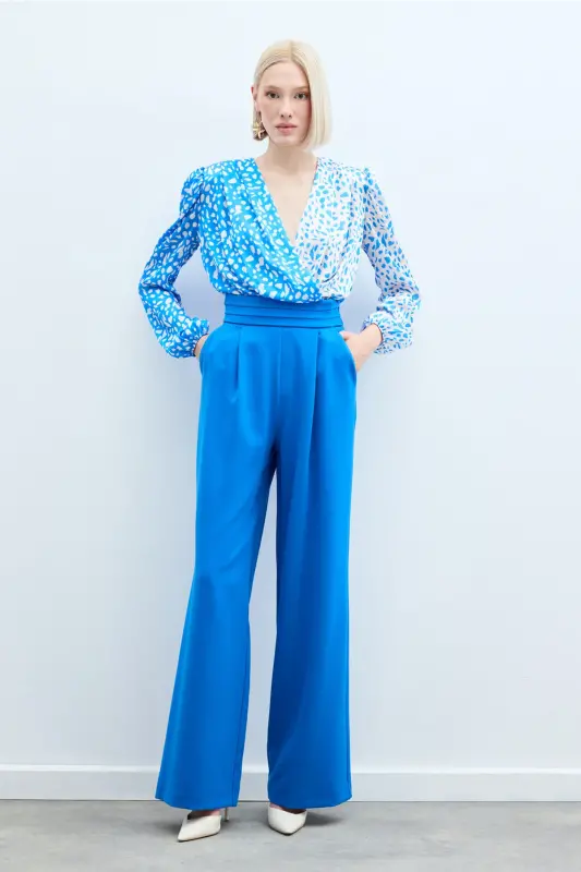 Belt Detailed Pocketed Pants - Indigo-INDIGO - SATEEN