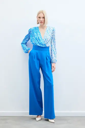 Belt Detailed Pocketed Pants - Indigo-INDIGO - SATEEN (1)