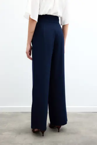 Belt Detailed Pocketed Trousers - Navy Blue-NAVY BLUE - 8