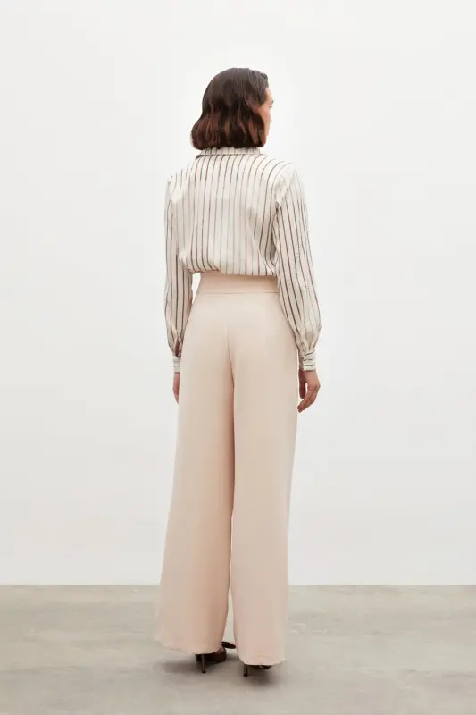 Belt Detailed Wide Leg Trousers - BEIGE-BEIGE - 6