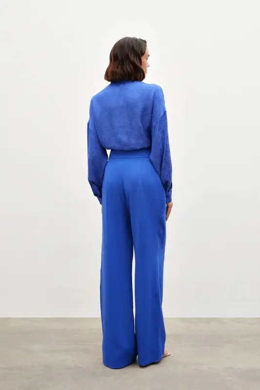 Belt Detailed Wide Leg Trousers - SAX BLUE-SAX BLUE - 6