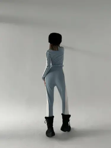 Belt Detailed Zippered Jumpsuit - Baby Blue - 1