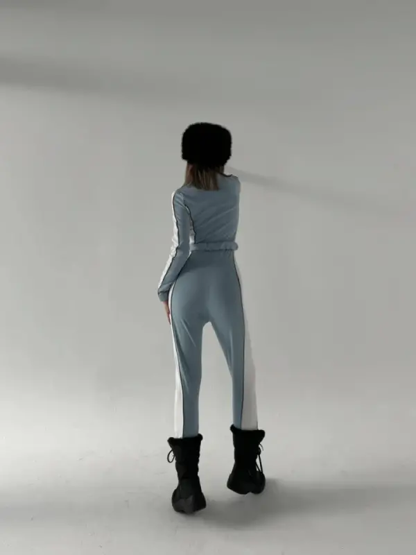 Belt Detailed Zippered Jumpsuit - Baby Blue - 1