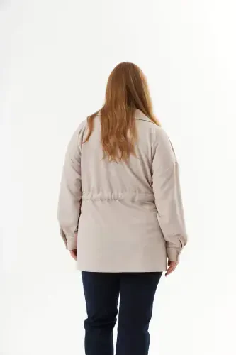 Belt Lace Detailed Plus Size Jacket Cream - 5