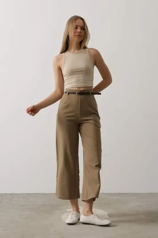 Belt Pen Detail Pants - Khaki - 3
