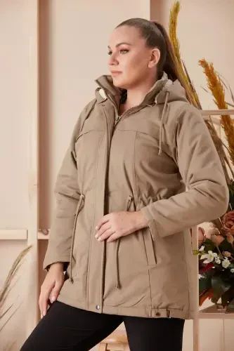 Belt Tie Detail Hooded Plus Size Mink Coat - BÜYÜKBEDENIZ (1)