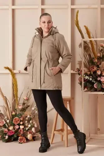 Belt Tie Detail Hooded Plus Size Mink Coat - 4