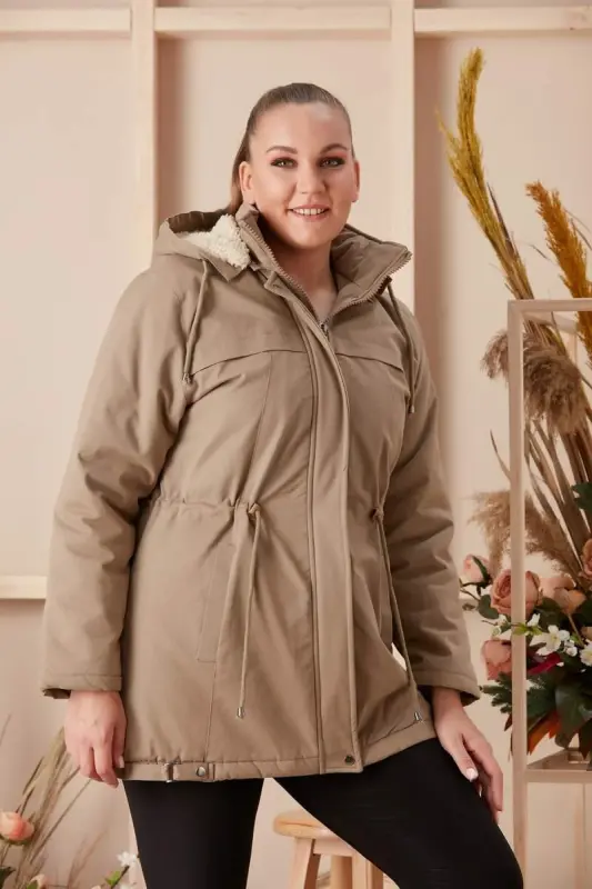 Belt Tie Detail Hooded Plus Size Mink Coat - 1