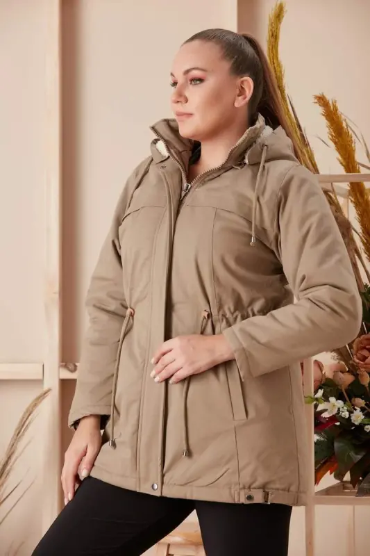 Belt Tie Detail Hooded Plus Size Mink Coat - 2