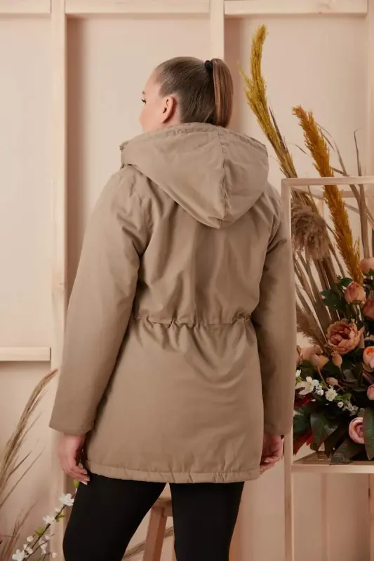 Belt Tie Detail Hooded Plus Size Mink Coat - 3