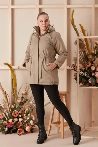 Belt Tie Detail Hooded Plus Size Mink Coat - 4