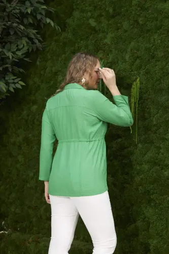 Belt Tie Detail Plus Size Green Linen Jacket - 6