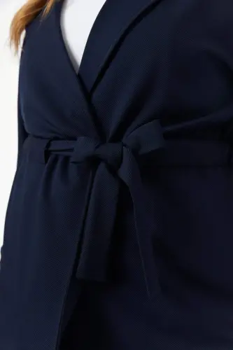 Belt Tie Detail Plus Size Jacket Navy Blue - BÜYÜKBEDENIZ (1)