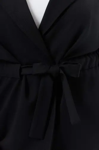 Belt Tie Detailed Plus Size Jacket Black - 5