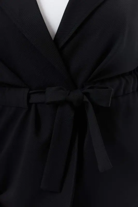 Belt Tie Detailed Plus Size Jacket Black - 5