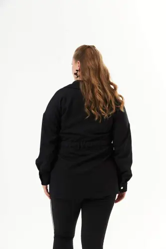 Belt Tie Detailed Plus Size Jacket Black - 6