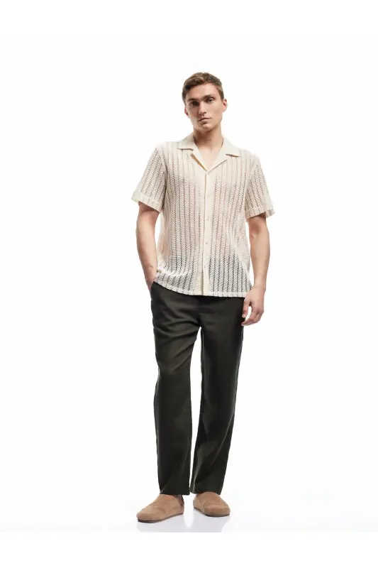 Belted Buttoned Pocket Detailed Linen Chino Pants - Modazone