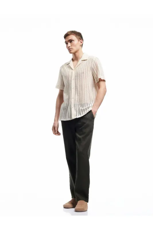 Belted Buttoned Pocket Detailed Linen Chino Pants - 2