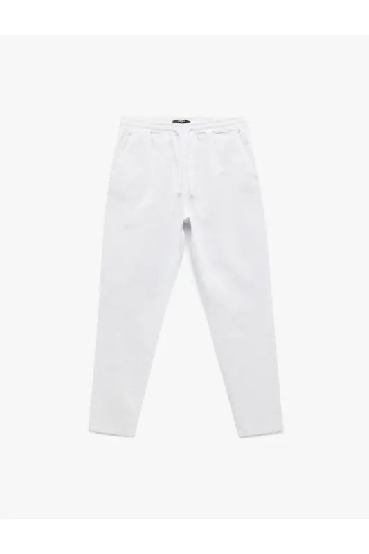 Belted Cotton Pocket Detailed Canvas Chino Pant - 3