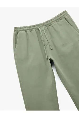 Belted Cotton Pocket Detailed Canvas Chino Pants - 5