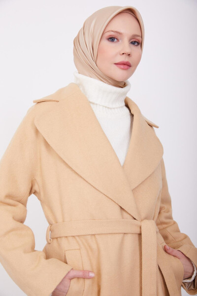 Belted Diagonal Textured Coat 23K8611 Beige - 9