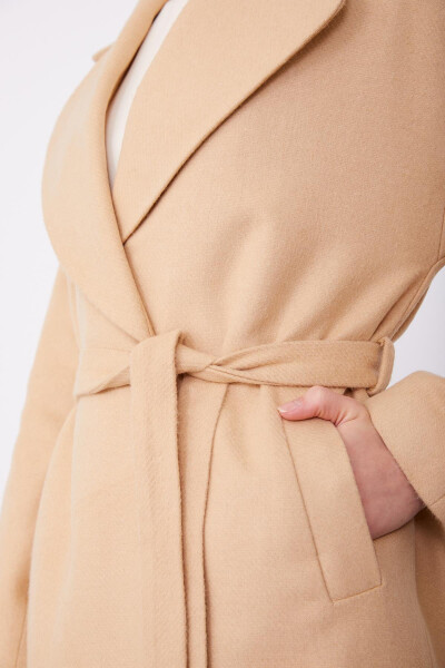 Belted Diagonal Textured Coat 23K8611 Beige - 11