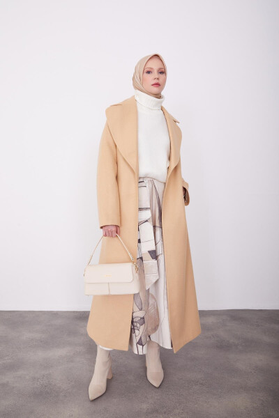 Belted Diagonal Textured Coat 23K8611 Beige - 2