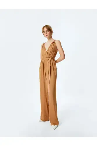 Belted Double Strap Crossover Sleeveless Jumpsuit - 1