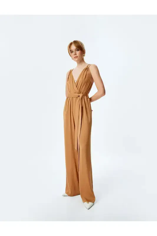 Belted Double Strap Crossover Sleeveless Jumpsuit - 1