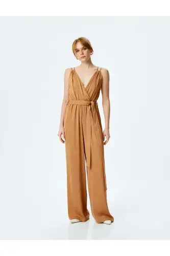 Belted Double Strap Crossover Sleeveless Jumpsuit - 2